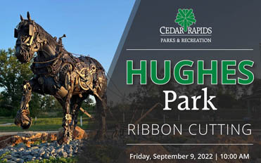 Invitation to Hughes Park Ribbon Cutting showing horse sculpture
